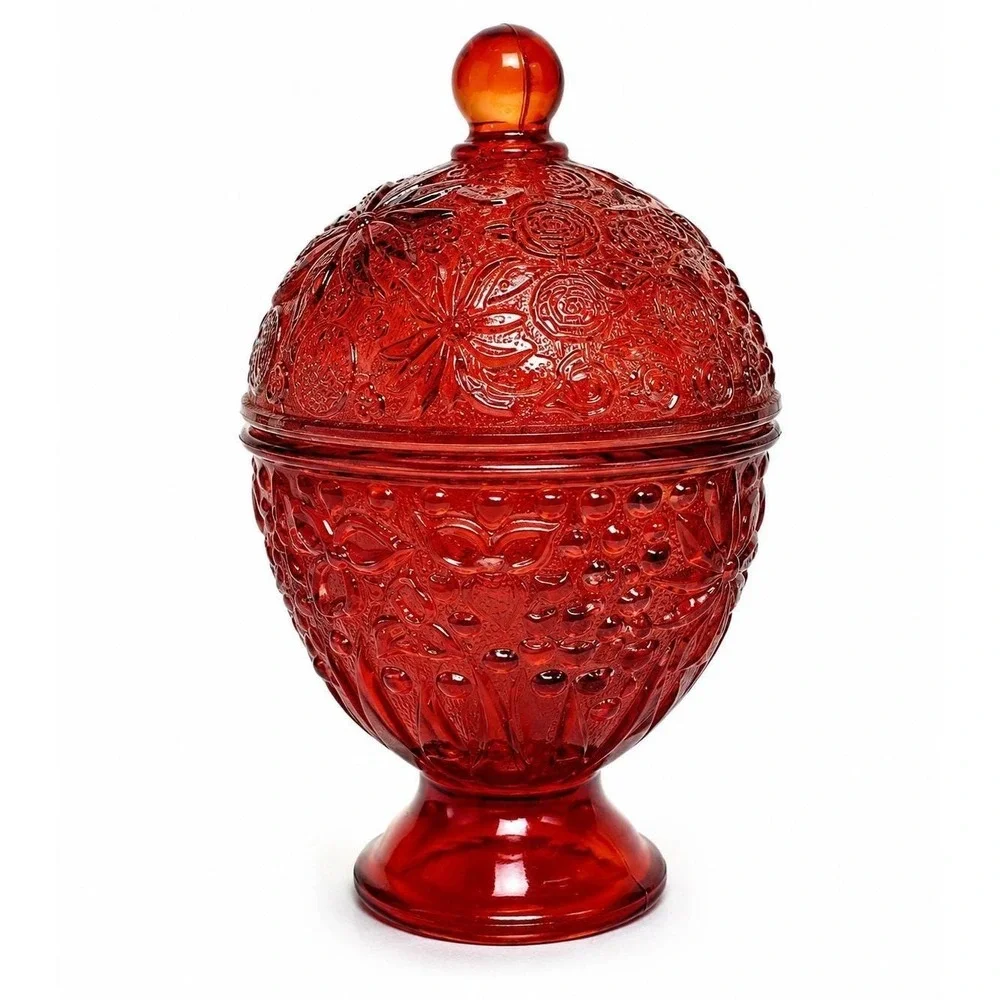 Vintage Avon Cape Cod Ruby Red Covered Candy Dish Pedestal Compote w/Lid 6